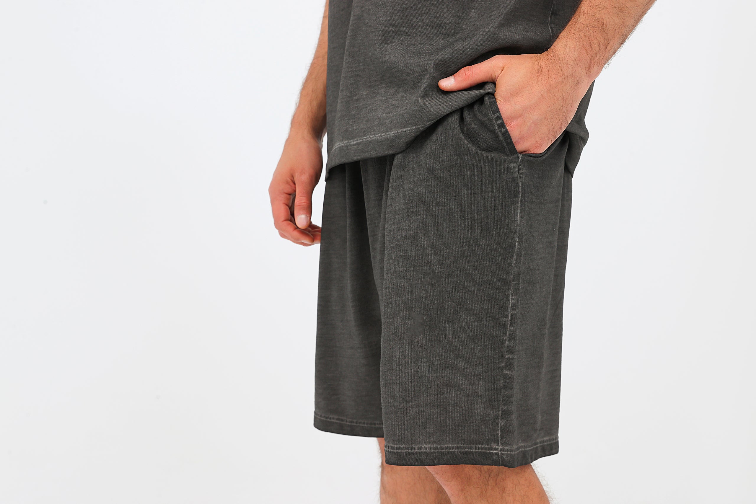 320GSM Ombre Washed Shorts - Navy Green - Model View