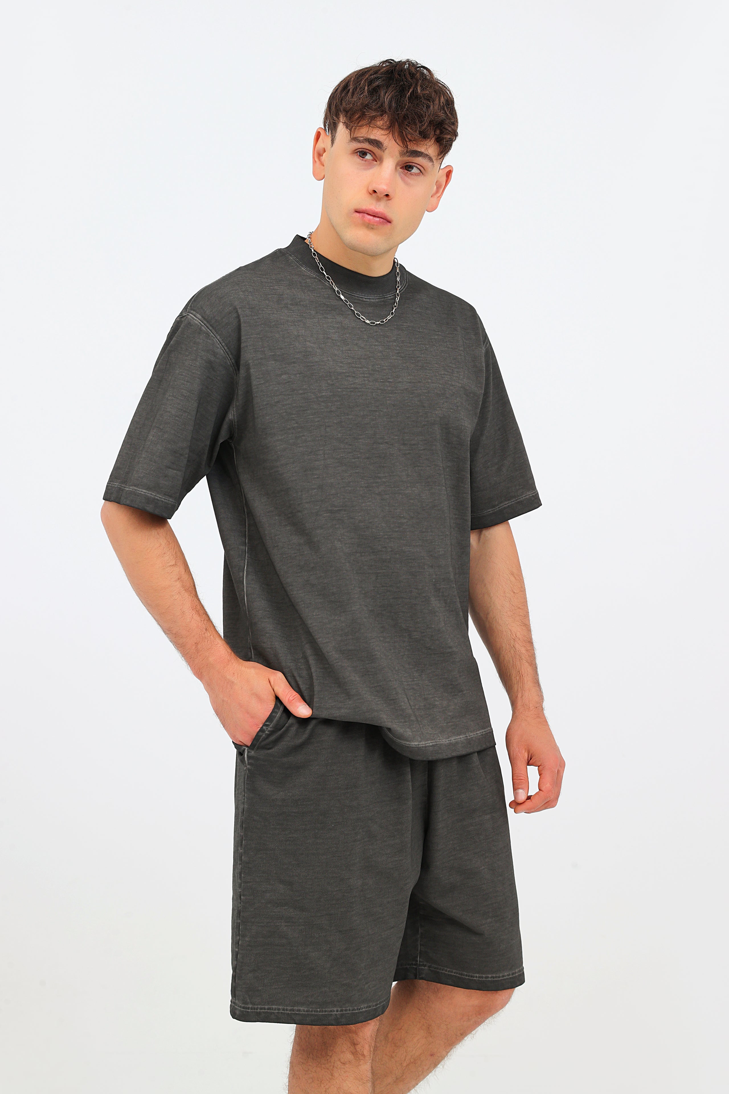 230GSM Ombre Washed Tee - Black - Model View