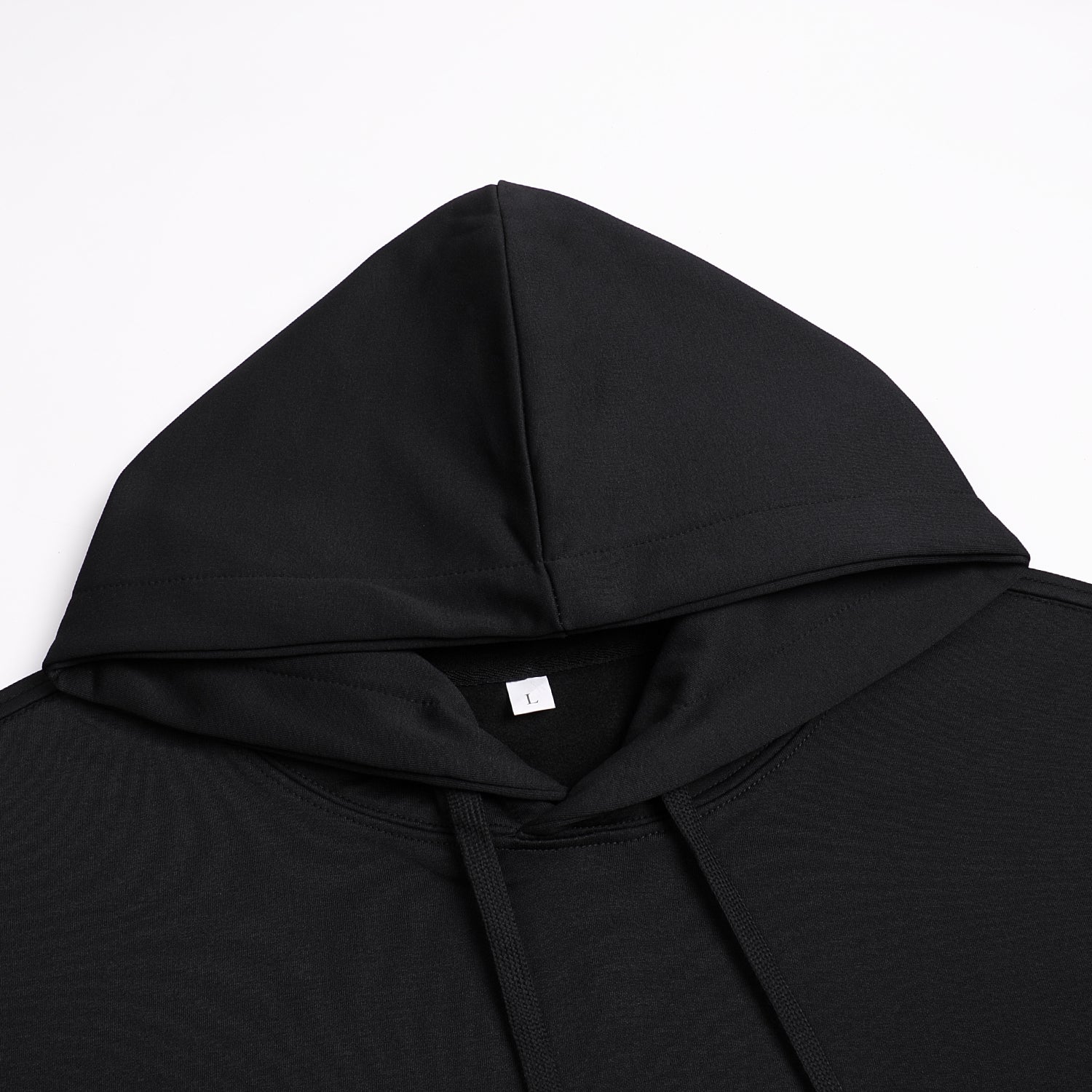300GSM Solid Color Hoodie - Black Fabric, Stitching and Construction - Detail View