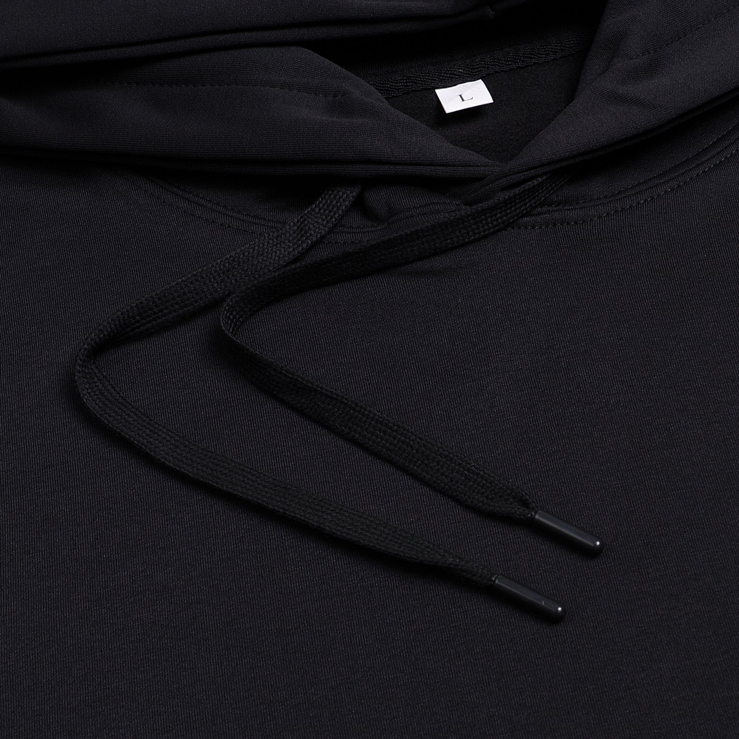 300GSM Solid Color Hoodie - Black Fabric, Stitching and Construction - Detail View