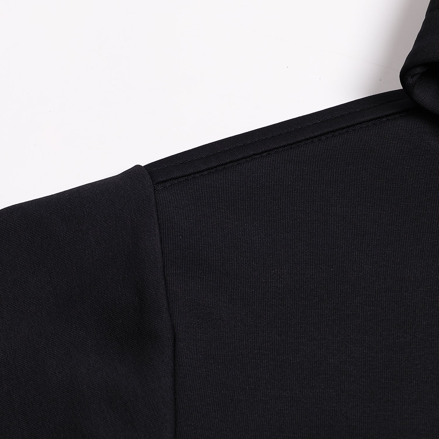 300GSM Solid Color Hoodie - Black Fabric, Stitching and Construction - Detail View