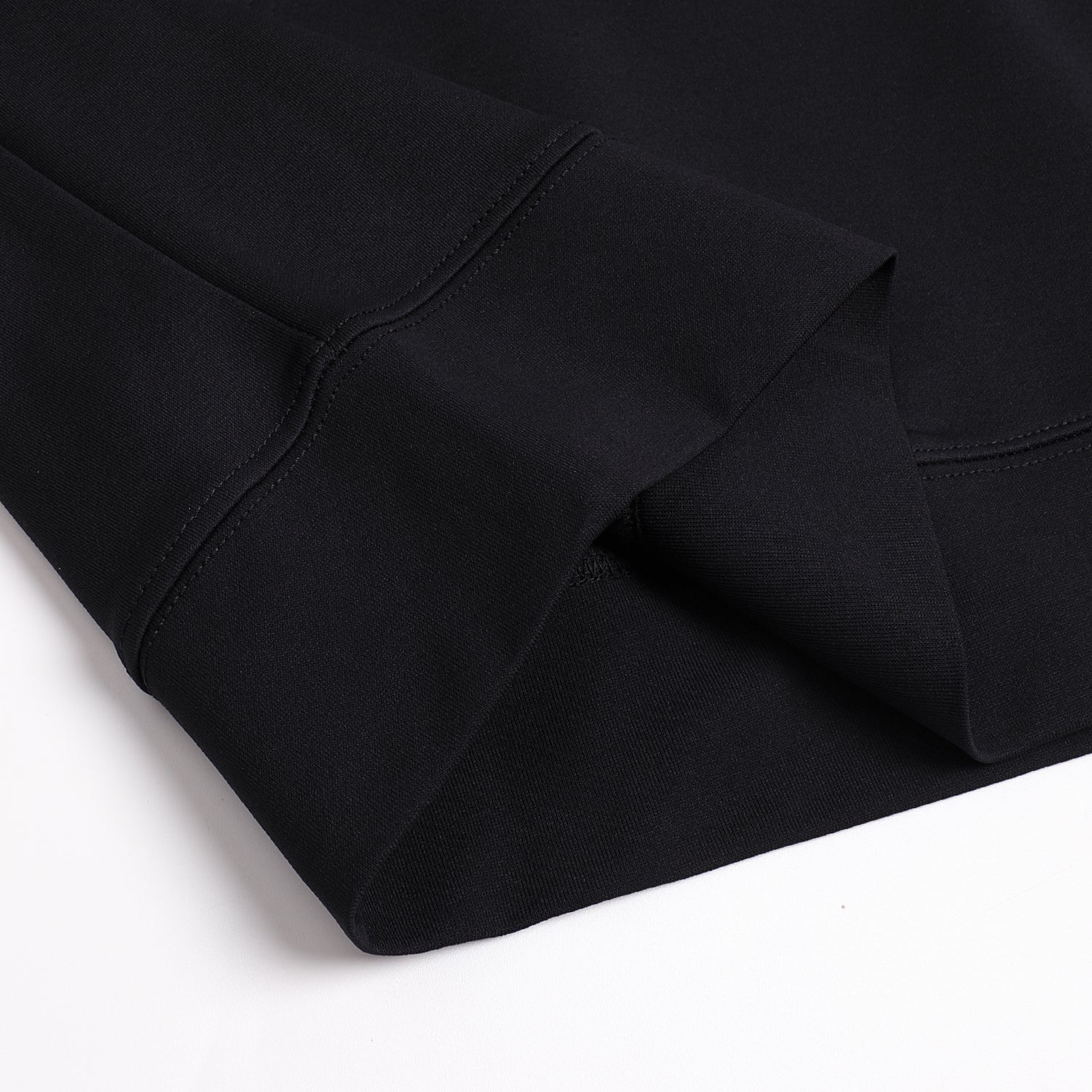 300GSM Solid Color Hoodie - Black Fabric, Stitching and Construction - Detail View