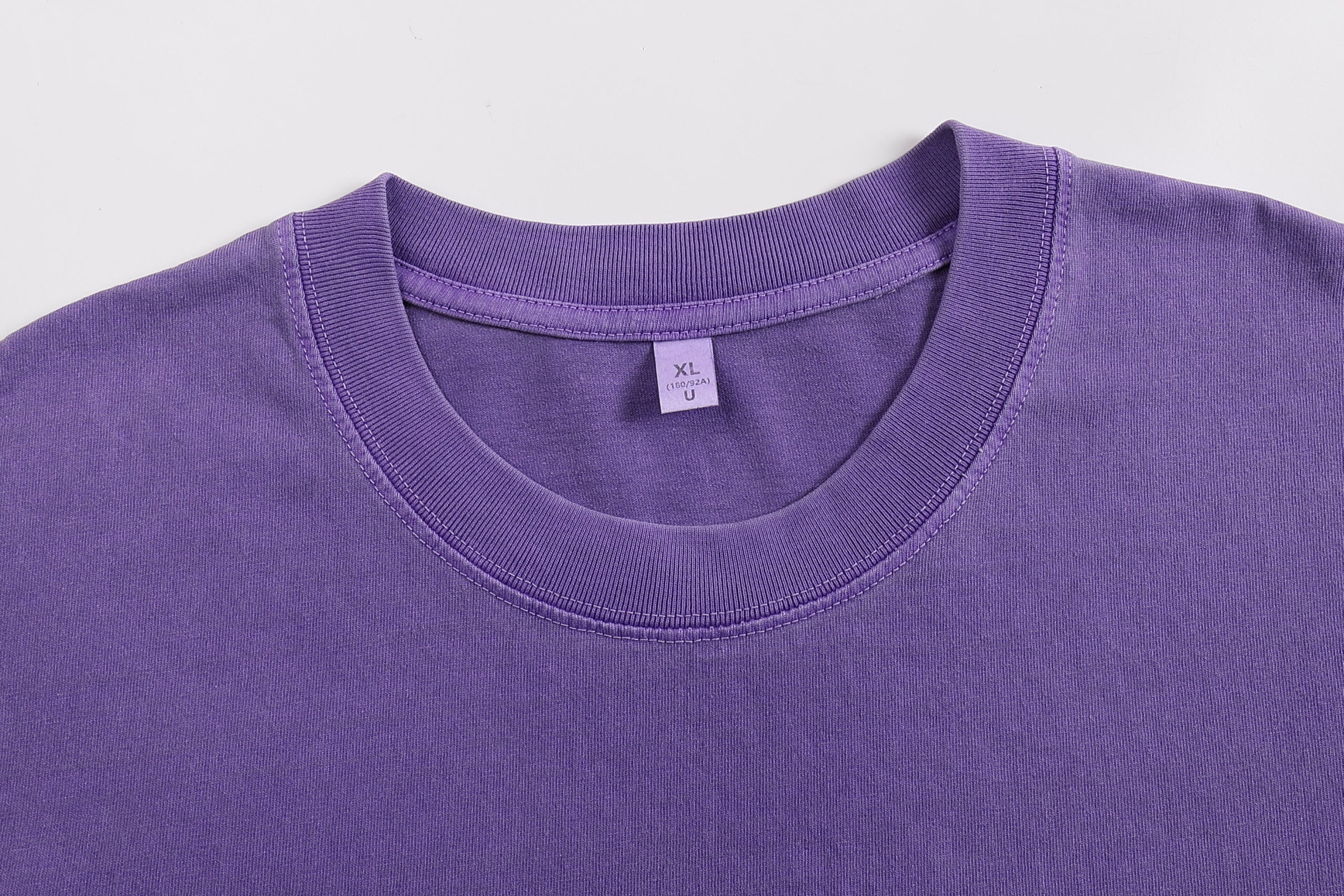 240GSM Women Pigment Dye Washed Cropped Tee - Purple Fabric, Stitching and Construction - Detail View