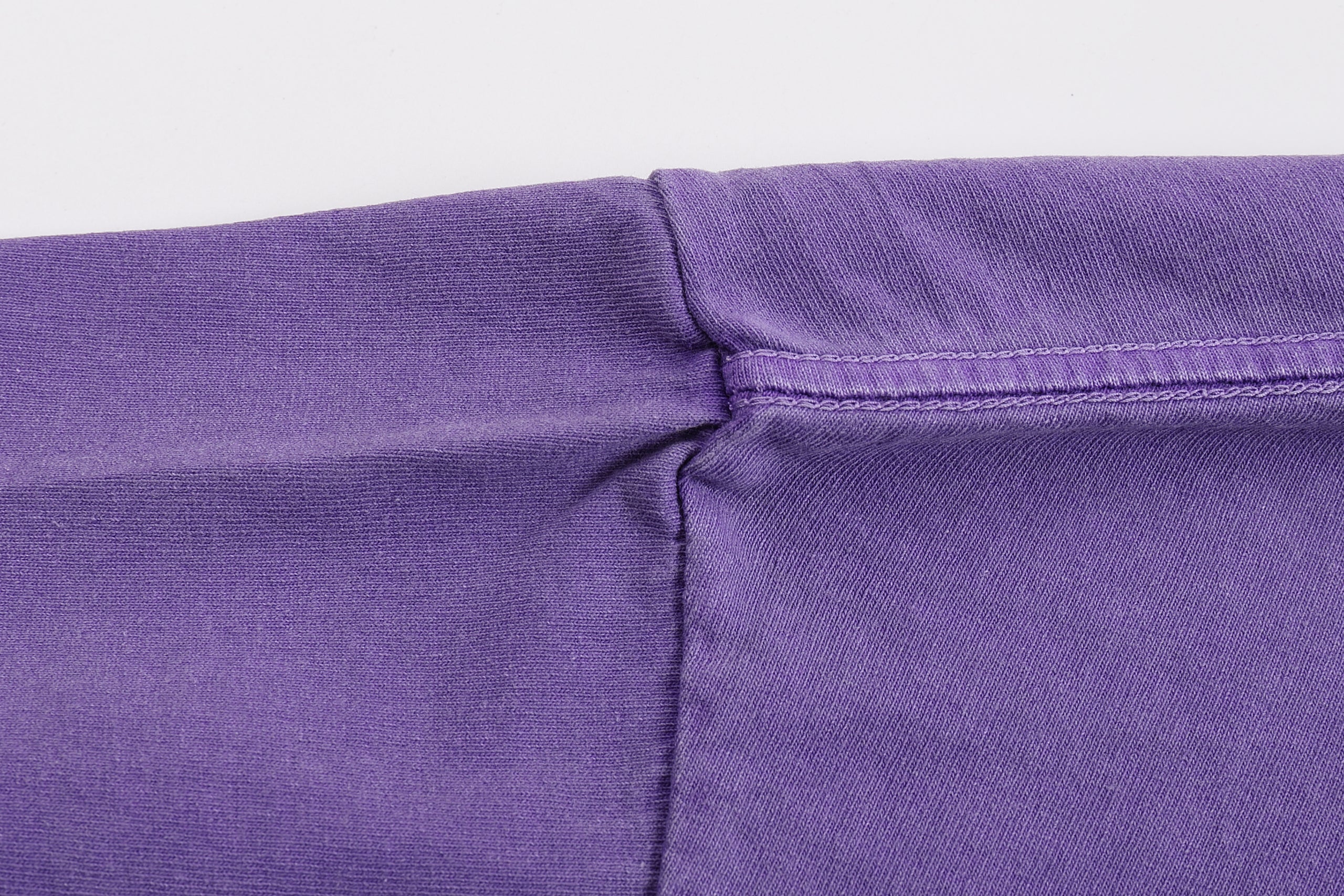 260GSM Pigment Dye Washed Tee - Purple Fabric, Stitching and Construction - Detail View
