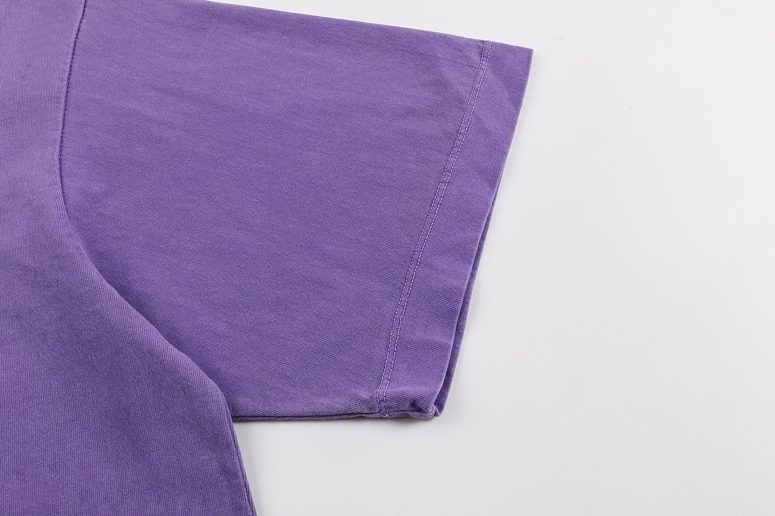 260GSM Pigment Dye Washed Tee - Purple Fabric, Stitching and Construction - Detail View