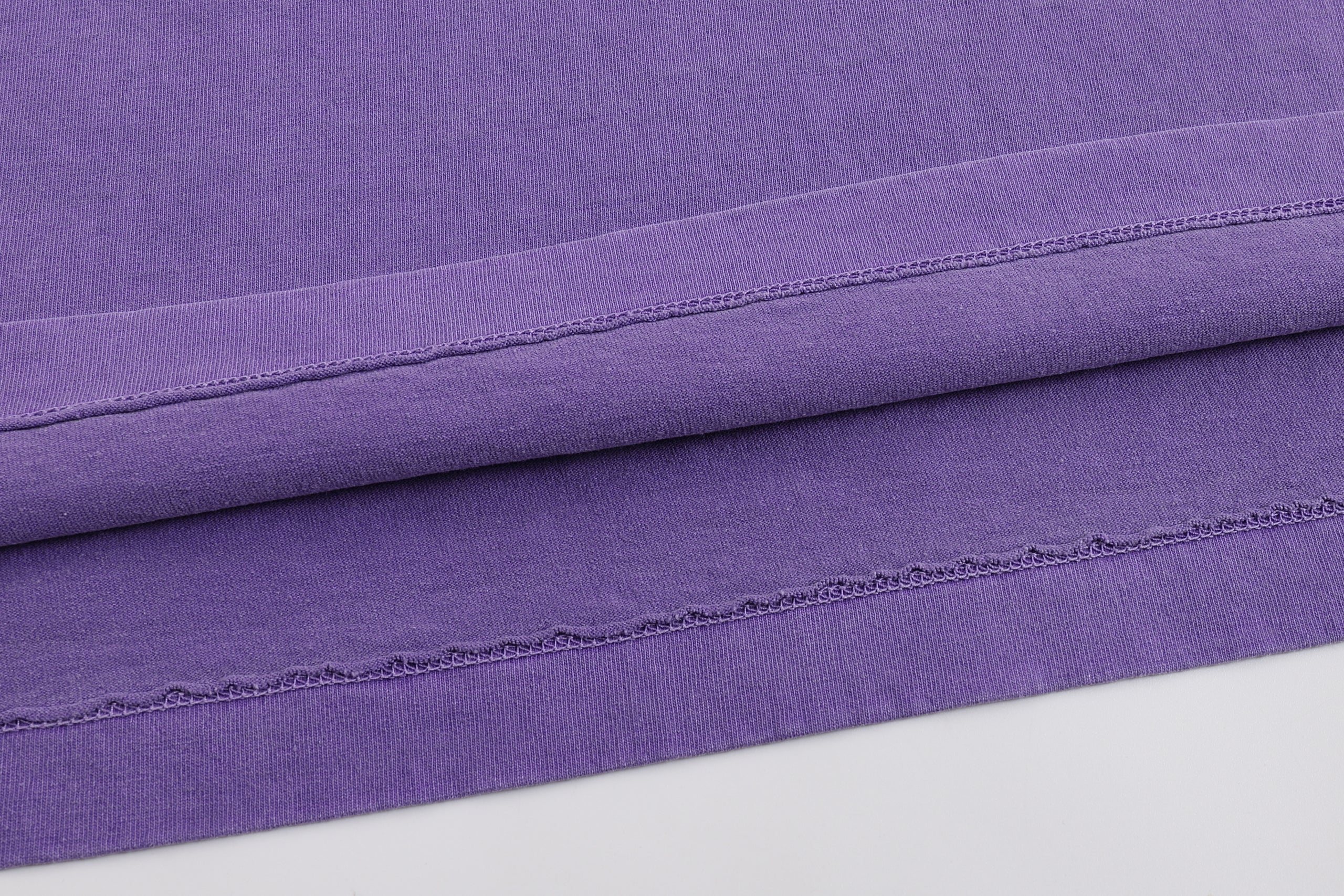 260GSM Pigment Dye Washed Tee - Purple Fabric, Stitching and Construction - Detail View