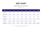 Size chart for 200GSM Vintage Snow Washed Tee (measurements in inches)