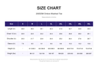 Size chart for 230GSM Ombre Washed Tee (measurements in inches)