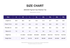 Size chart for 260GSM Pigment Dye Washed Tee (measurements in inches)