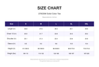 Size chart for 270GSM Solid Color Tee (measurements in inches)