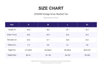 Size chart for 270GSM Vintage Snow Washed Tee (measurements in inches)