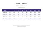 Size chart for 300GSM Solid Color Hoodie (measurements in inches)