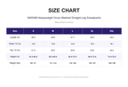 Size chart for 350GSM Heavyweight Snow Washed Straight-Leg Sweatpants (measurements in inches)