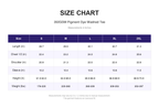 Size chart for 350GSM Pigment Dye Washed Tee (measurements in inches)