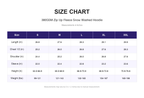 Size chart for 380GSM Zip Up Fleece Snow Washed Hoodie (measurements in inches)