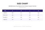 Size chart for 400GSM Women Snow Washed Drop shoulder Cropped Crewneck (measurements in inches)