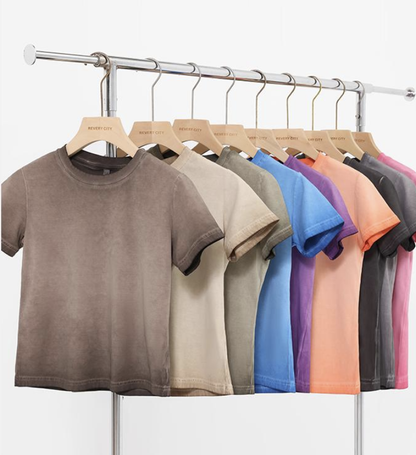 240GSM Women Distressed Dual-color Washed Cropped Tee