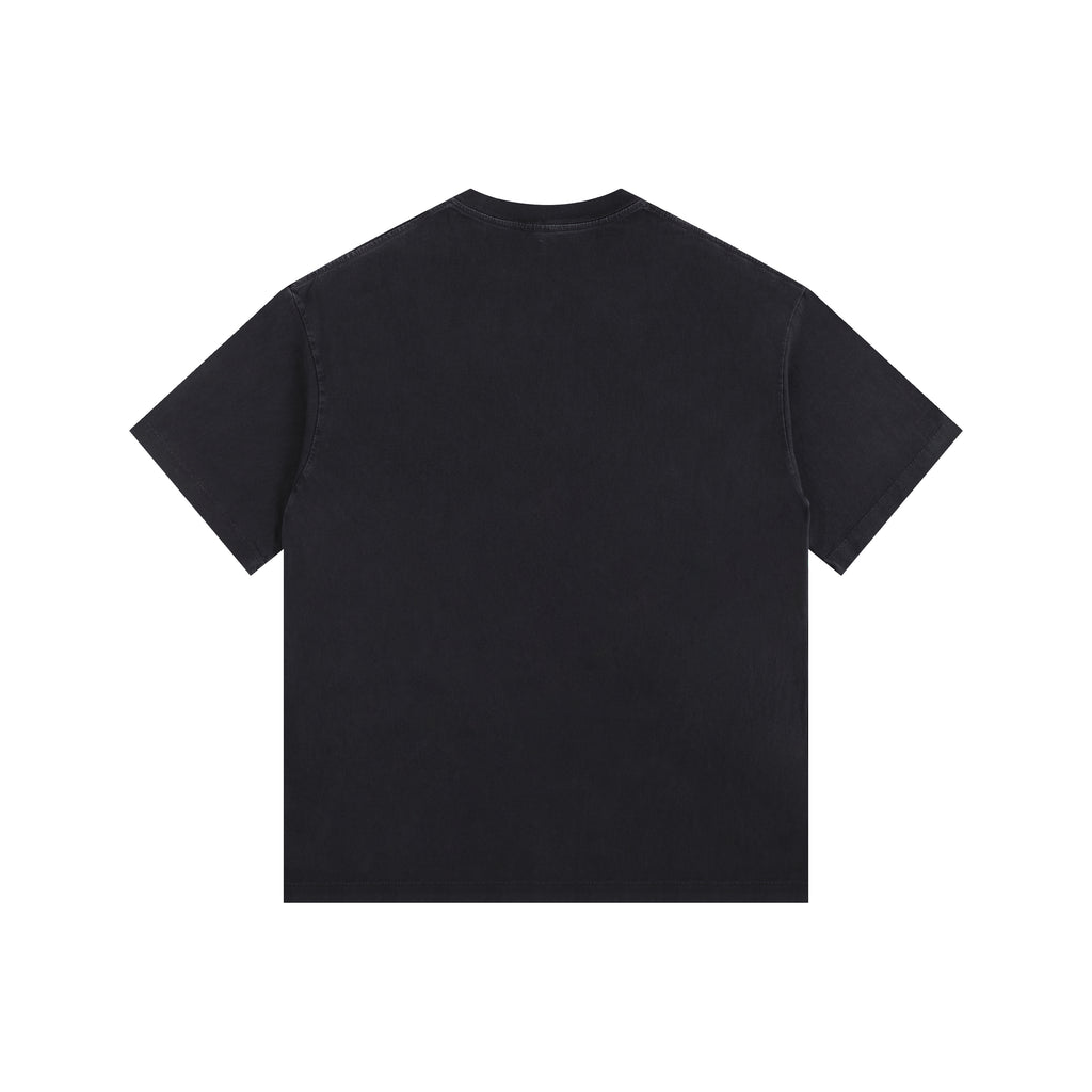 260GSM Pigment Dye Washed Tee - Black - Back View