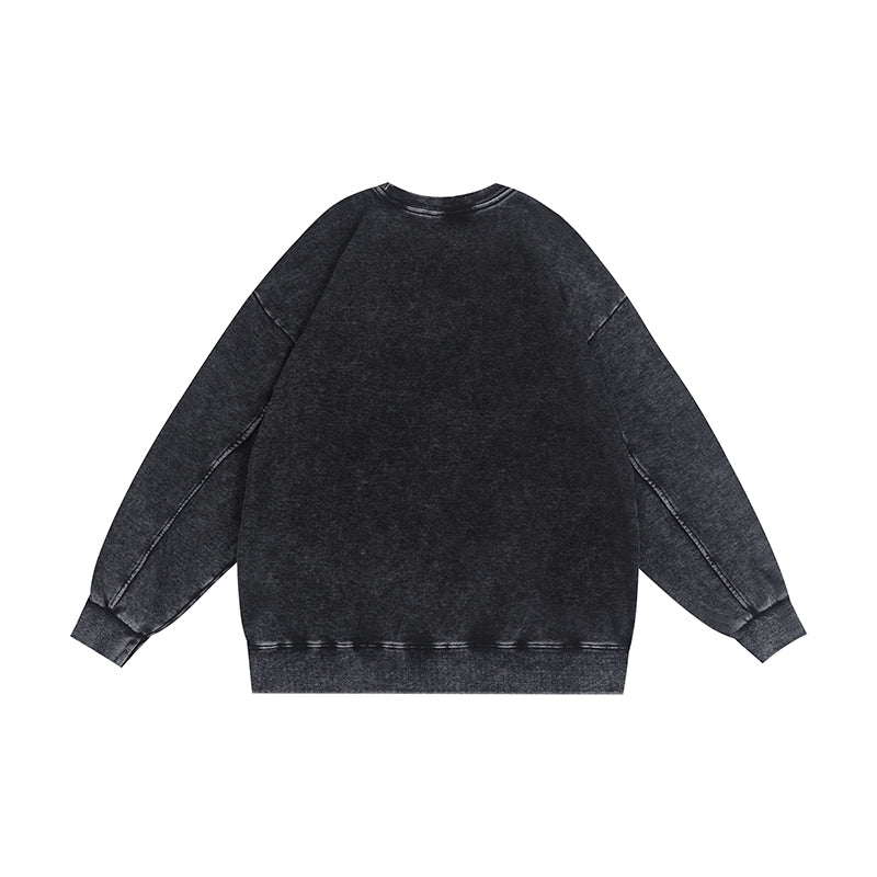 350GSM Snow Washed Crewneck Sweatshirt Midweight - Black - Back View