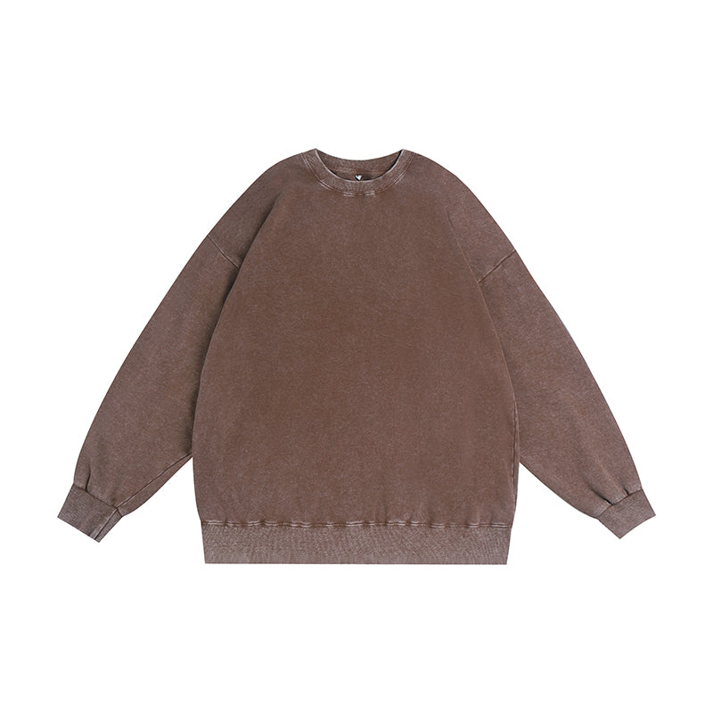 350GSM Snow Washed Crewneck Sweatshirt Midweight - Brown - Front View