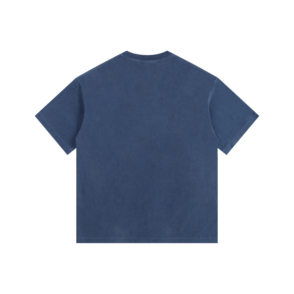 260GSM Pigment Dye Washed Tee - Denim Blue - Back View