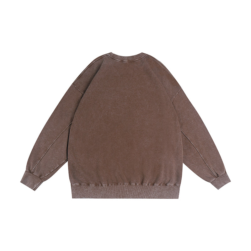 350GSM Snow Washed Crewneck Sweatshirt Midweight - Brown - Back View