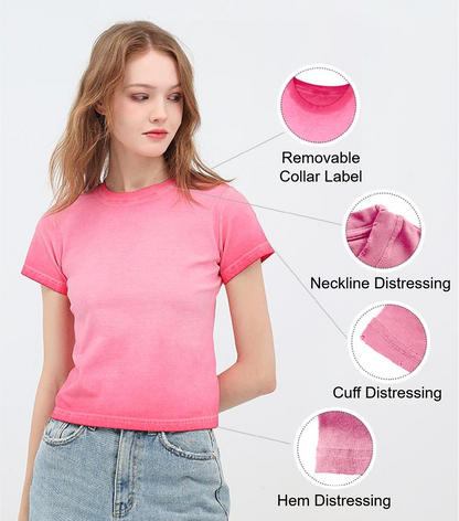 240GSM Women Distressed Dual-color Washed Cropped Tee