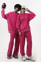 350GSM Snow Washed Pullover Hoodie - Pink - Model View